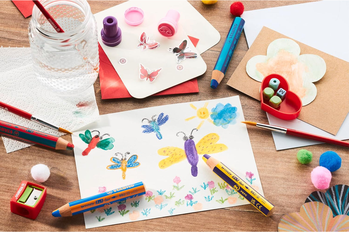 🖍 boite bicolore WOODY x5 + taille crayon