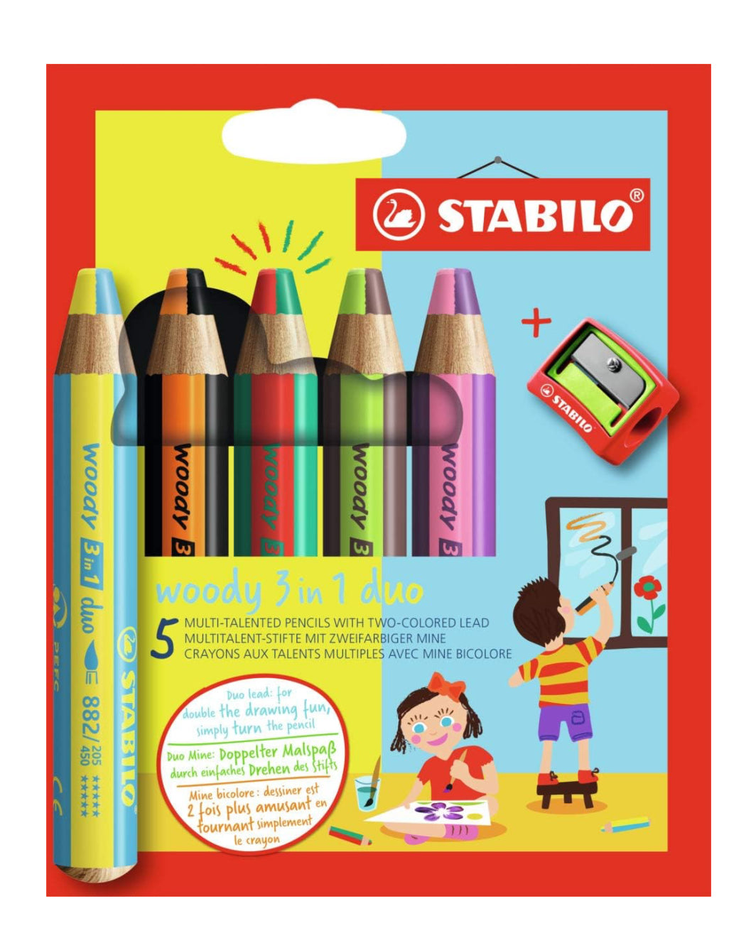🖍 boite bicolore WOODY x5 + taille crayon